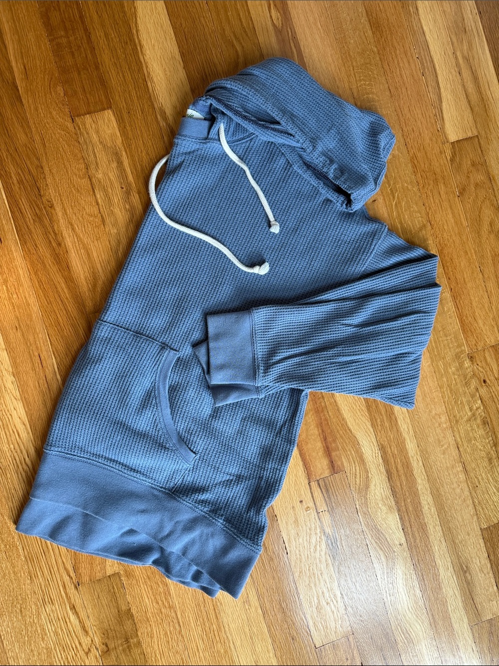 aerie Waffle-Knit Hooded Pullover in Light Blue